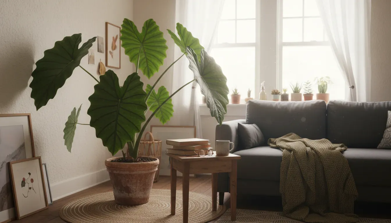 Alocasia with large architectural leaves