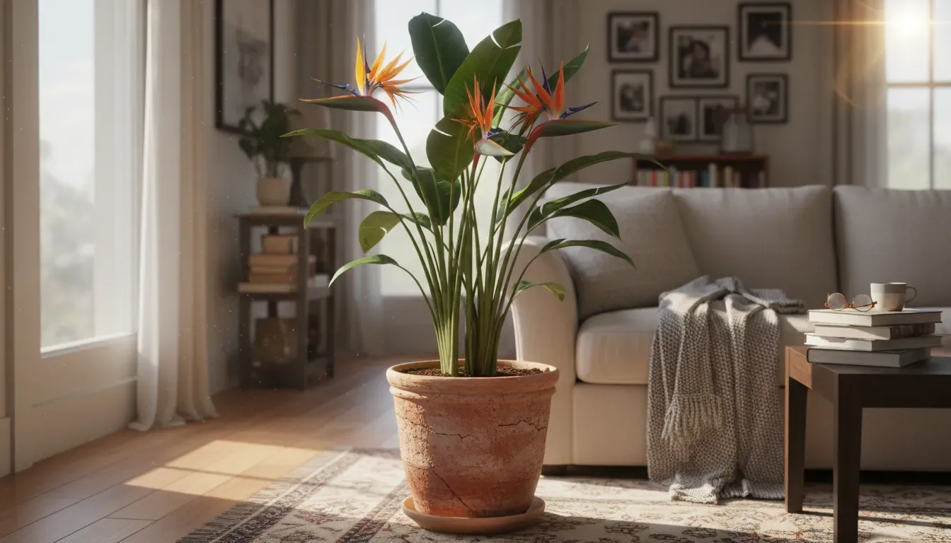 Bird of Paradise with large architectural leaves