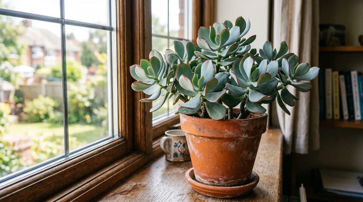 Blue Bird Jade in an orange terra cotta pot