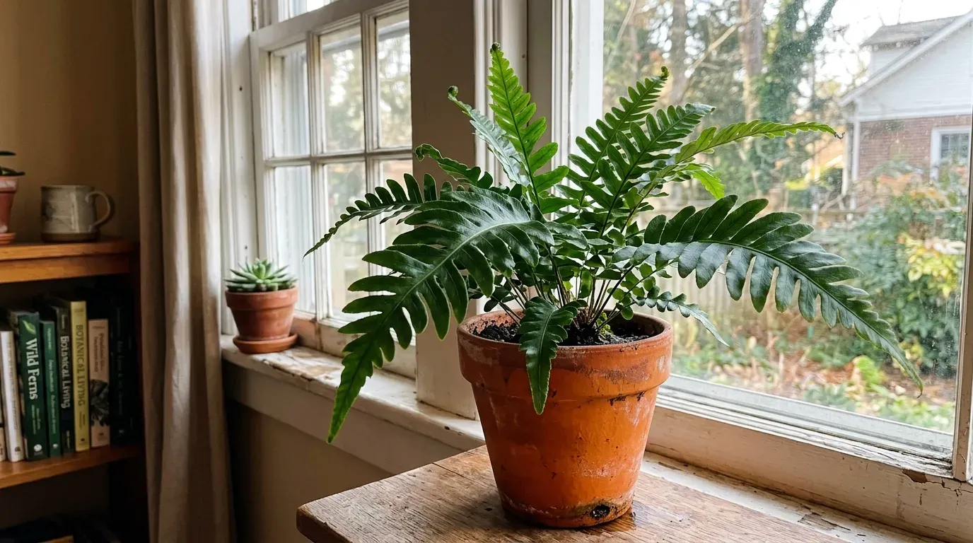 Christmas Fern in an orange terra cotta pot