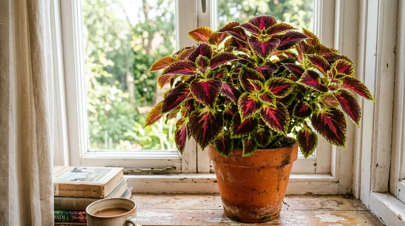 Coleus in an orange terra cotta pot