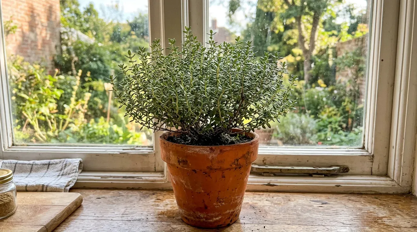 Common Thyme in an orange terra cotta pot
