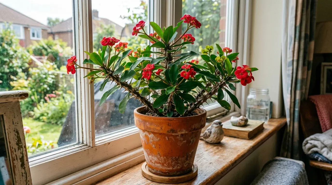Crown of Thorns in an orange terra cotta pot