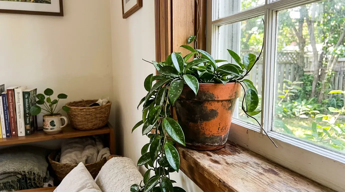 Hoya carnosa in an orange terra cotta pot