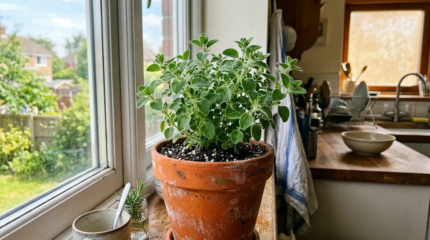 Oregano in an orange terra cotta pot
