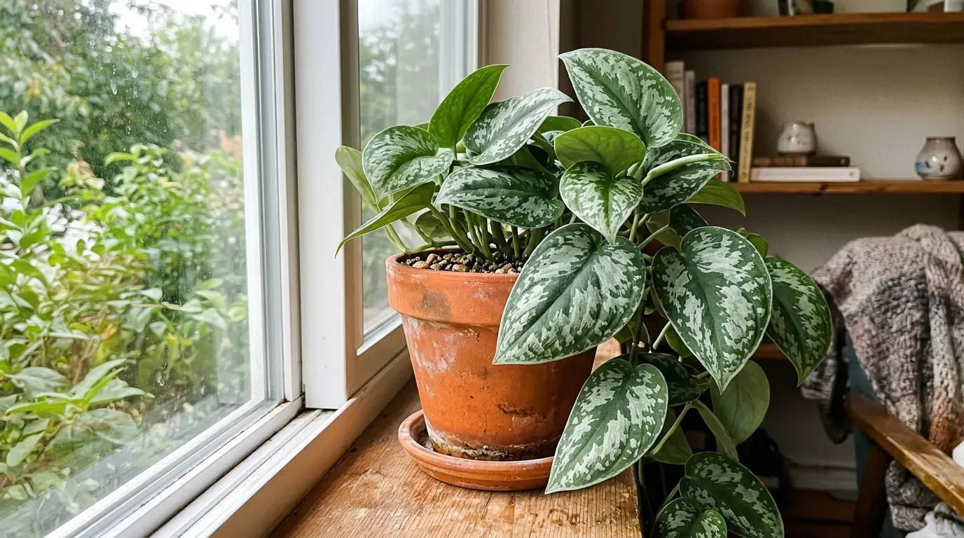 Satin Pothos Exotica in an orange terra cotta pot