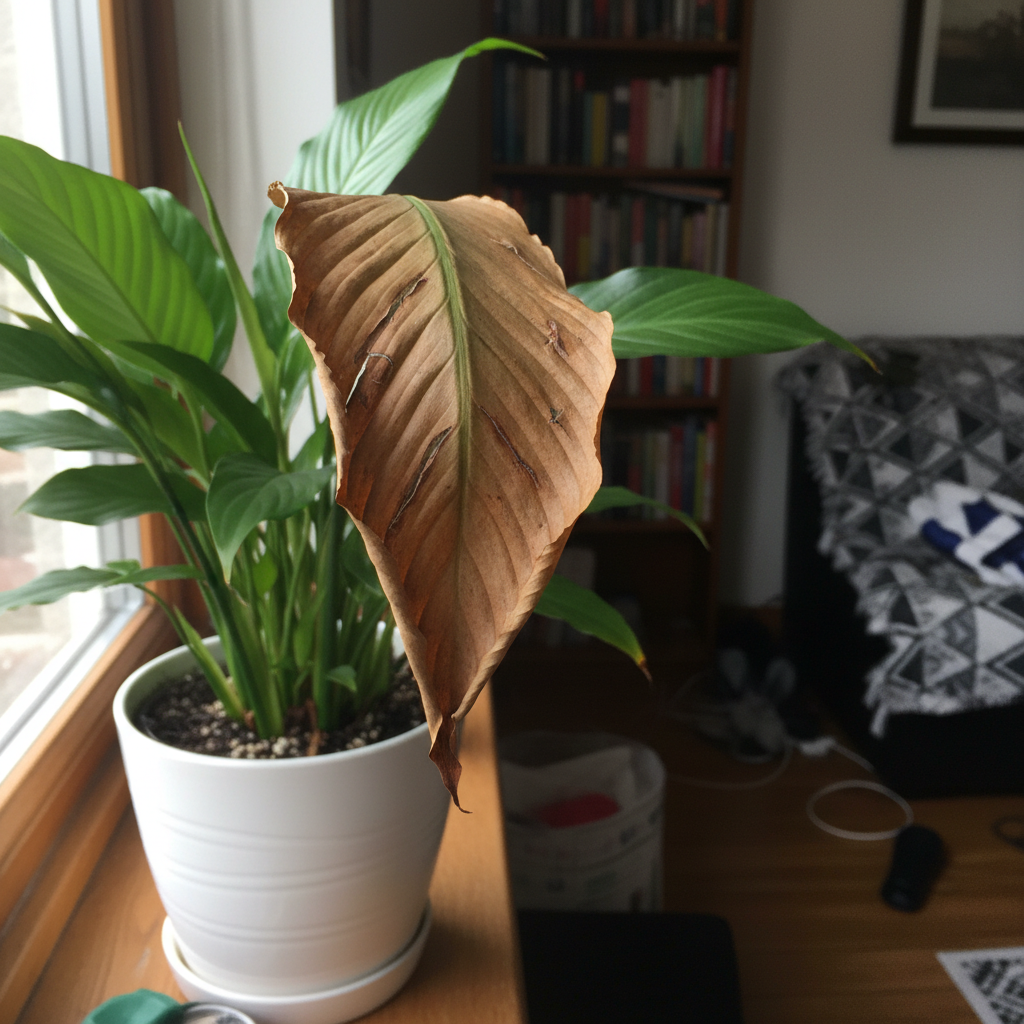 Completely brown leaf on a Peace Lily