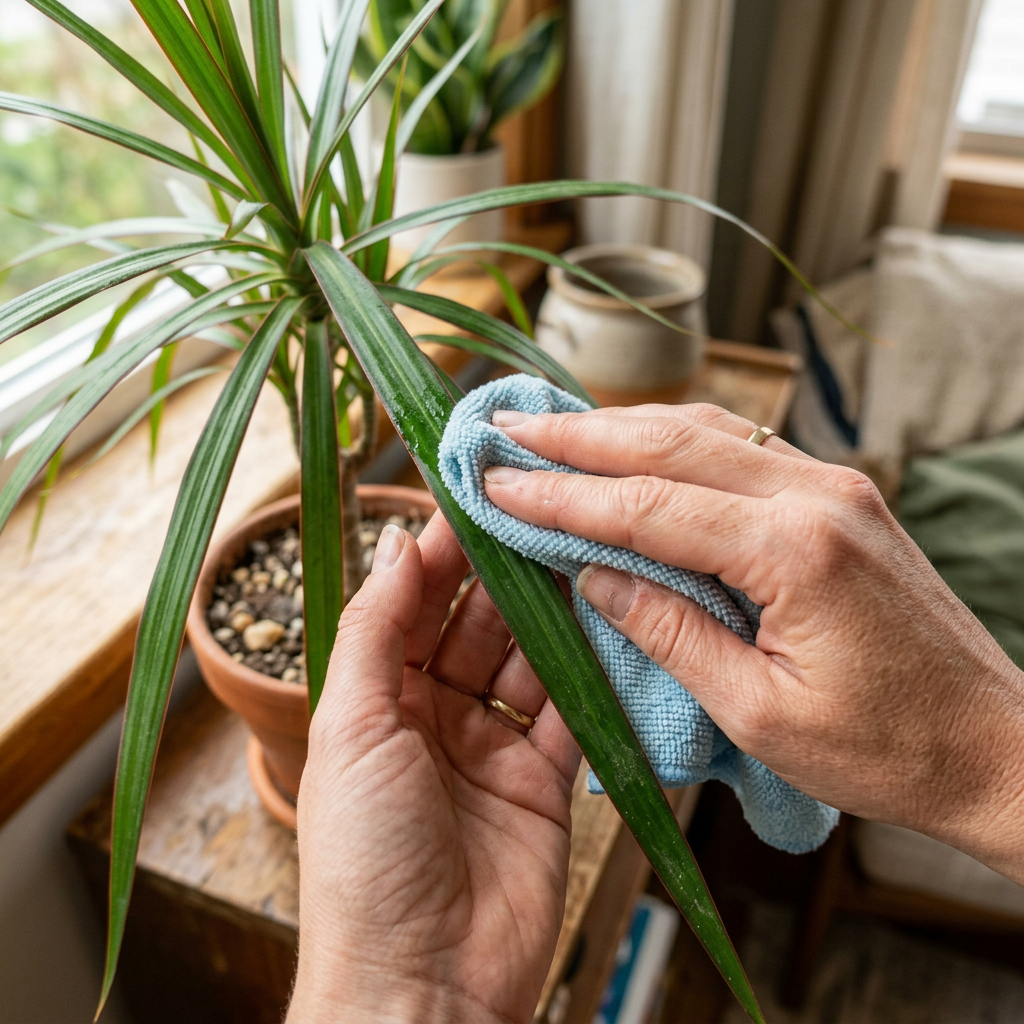 Cleaning Dracaena leaves